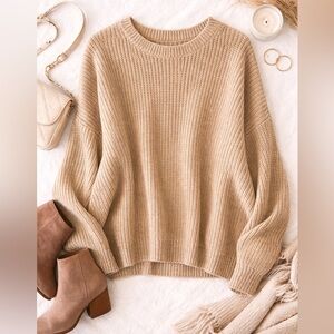 Sonoma Beige Chunky Knit Sweater Petite XXL Crewneck Cozy Slouchy Pullover